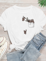 Cartoon Casual Short Sleeve Shift T-Shirts - Noracora