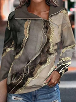 Casual Abstract Spring/Fall Polyester Loose Asymmetrical Regular H-Line Regular Sweatshirts for Women