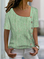 Casual Abstract Summer Buckle Jersey Short sleeve H-Line Regular Sleeve CR Shirts for Women