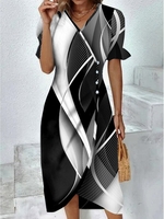 Casual Abstract Summer Polyester Daily Midi H-Line Regular GC Dresses for Women