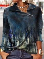 Casual Abstract Winter Daily Loose Jersey Long sleeve Regular H-Line Sweatshirts for Women