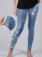 Casual All Season Floral Pattern Natural No Elasticity Daily Tight Long Legging Leggings for Women