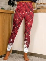 Casual All Season Snowflake Natural Daily Christmas Ankle Pants T-Line Regular Leggings for Women