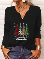 Casual Autumn Christmas Daily Loose Jersey Christmas Regular H-Line T-shirt for Women