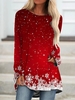 Casual Autumn Christmas Lightweight Micro-Elasticity Holiday Best Sell Crew Neck H-Line Tunic T-shirt for Women