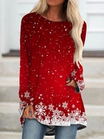 Casual Autumn Christmas Lightweight Micro-Elasticity Holiday Best Sell Crew Neck H-Line Tunic T-shirt for Women