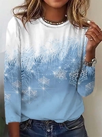 Casual Autumn Christmas Micro-Elasticity Daily Loose Long sleeve H-Line Regular T-shirt for Women