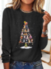 Casual Autumn Christmas Micro-Elasticity Holiday Jersey Long sleeve H-Line Regular T-shirt for Women
