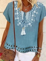 Casual Bateau/boat Neck Shift Cotton T-Shirts - Noracora