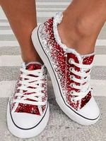 Casual Christmas All Season Printing Holiday Flat Heel Fabric Hot List Lace-Up Canvas Shoes for Women