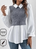 Casual Color Block Spring/Fall Polyester Commuting Long Sleeve Regular H-Line Regular Shirts for Women