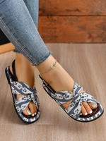Casual Color Block Summer Daily Round Toe Fabric Non-Slip Adjustable Buckle Beach Style Strappy Sandals for Women