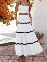 Casual Color Block Summer Spaghetti No Elasticity Daily Gallus H-Line Regular Two-Piece Sets for Women