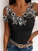 Casual Color Block Summer V neck Micro-Elasticity Daily Lace Regular Regular Shirts for Women