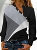 Casual Color Block Winter Daily Loose Jersey Long sleeve Buckle Regular T-shirt for Women
