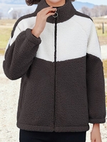 Casual Color Block Winter No Elasticity Daily Loose Warmth Long Sleeve Fluff/Granular fleece fabric Teddy Jackets for Women