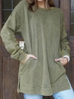Casual Cotton-Blend Long Sleeve Crew Neck Causal Tops