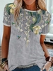 Casual Cotton-Blend Short Sleeve Floral T-Shirts - Noracora