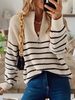 Casual Cotton-Blend V Neck Long Sleeve Sweaters - Noracora