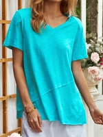 Casual Cotton V Neck Solid T-Shirts - Noracora