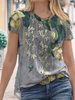 Casual Crew Neck Cotton Floral T-Shirts - Noracora