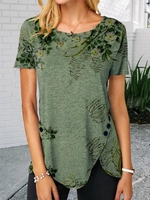 Casual Crew Neck Printed Shift T-Shirts - Noracora