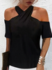 Casual Cross Neck Jersey Loose Tops