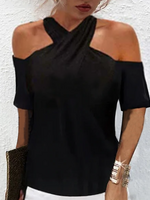 Casual Cross Neck Jersey Loose Tops