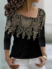 Casual Ethnic Autumn Micro-Elasticity Daily Loose Jersey Regular Regular T-shirt for Women