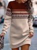 Casual Ethnic Spring/Fall Natural Micro-Elasticity Long Sleeve Crew Neck H-Line Regular Dresses for Women