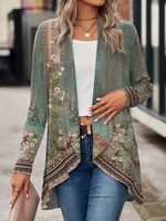 Casual Ethnic Spring/Fall No Elasticity Daily Jersey Long Sleeve Regular H-Line Kimonos for Women