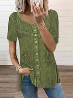 Casual Ethnic Summer Buttoned Daily Best Sell Short sleeve Regular CR Blouses for Women