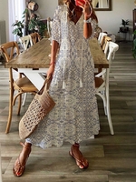Casual Ethnic Summer Polyester Natural Daily Half sleeve A-Line No Dresses for Women