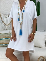 Casual Fit V Neck Cotton-Blend Casual Dresses