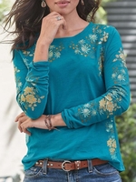 Casual Floral Cotton Blends T-Shirts - Noracora