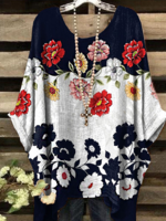 Casual Floral Crew Neck Bamboo Tops