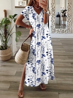 Casual Floral Loose V Neck Maxi