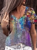 Casual Floral-Print Cotton-Blend Short Sleeve T-Shirts - Noracora