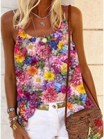 Casual Floral-Print Cotton-Blend Spaghetti Tanks & Camis - Noracora