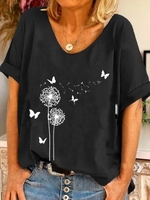 Casual Floral-Print Cotton-Blend T-Shirts - Noracora