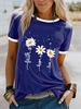 Casual Floral-Print Crew Neck T-Shirts - Noracora