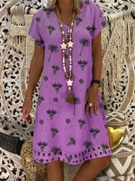 Casual Floral-Print Short Sleeve V Neck System