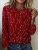 Casual Floral Spring/Fall Daily Loose Long Sleeve Crew Neck H-Line Regular T-shirts for Women