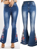 Casual Floral Spring/Fall Natural No Elasticity Bell-Bottomtrousers Denim H-Line Regular Jeans for Women