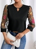 Casual Floral Spring/Fall No Elasticity Daily Three Quarter Sleeve Notched Regular Regular Shirts for Women