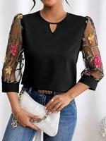 Casual Floral Spring/Fall No Elasticity Daily Three Quarter Sleeve Notched Regular Regular Shirts for Women