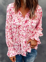 Casual Floral Spring/Fall Polyester Daily Long Sleeve Regular H-Line Regular Blouses for Women