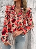Casual Floral Spring/Fall Polyester No Elasticity Daily Long Sleeve Regular Shirt Collar Blouses for Women