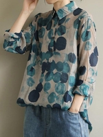 Casual Floral Spring/Fall Polyester No Elasticity Loose Long Sleeve H-Line Regular Shirts for Women
