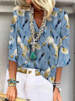 Casual Floral Spring/Fall Polyester No Elasticity Regular H-Line Regular CR Shirts for Women